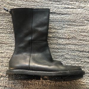 Distressed leather mid-calf boots